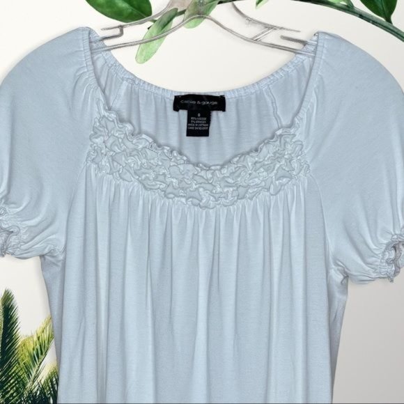 Cable & Gauge Top Peasant Style Smocking Short Sleeve White Size S - Picture 2 of 9